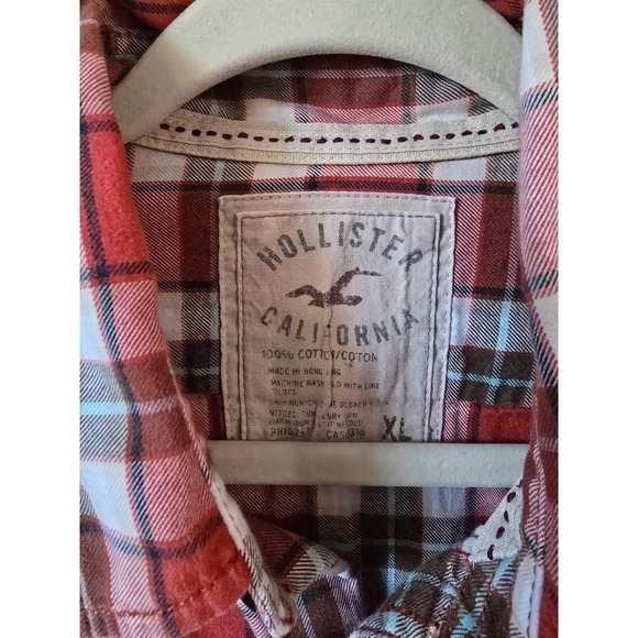 Hollister California Men XL Red Plaid Long Sleeve Button Down Shirt Cotton - Picture 6 of 11